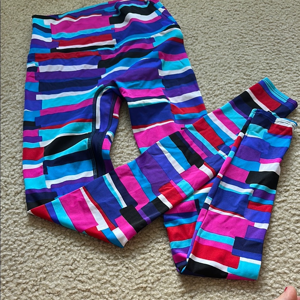 Vibrant Blue and Pink Striped Leggings